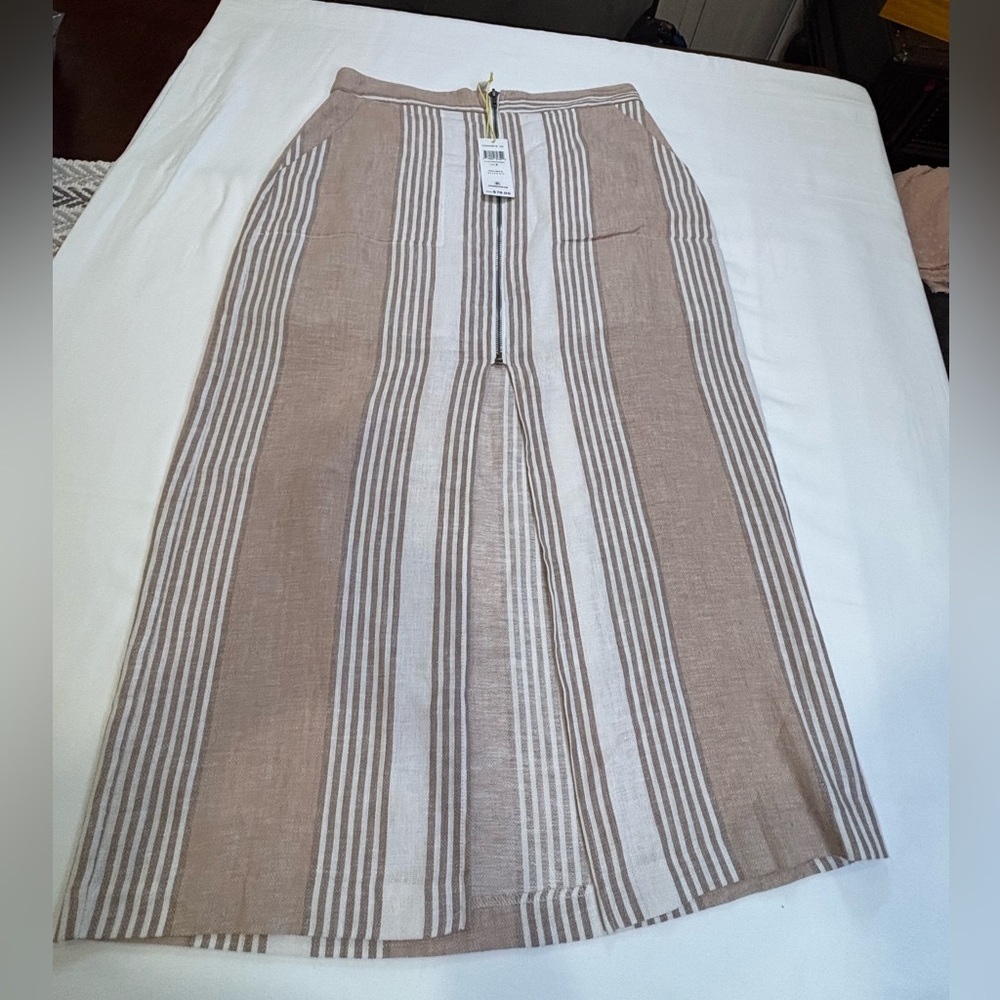 BCBGeneration Beige and White Striped Midi Skirt - Picture 2 of 8